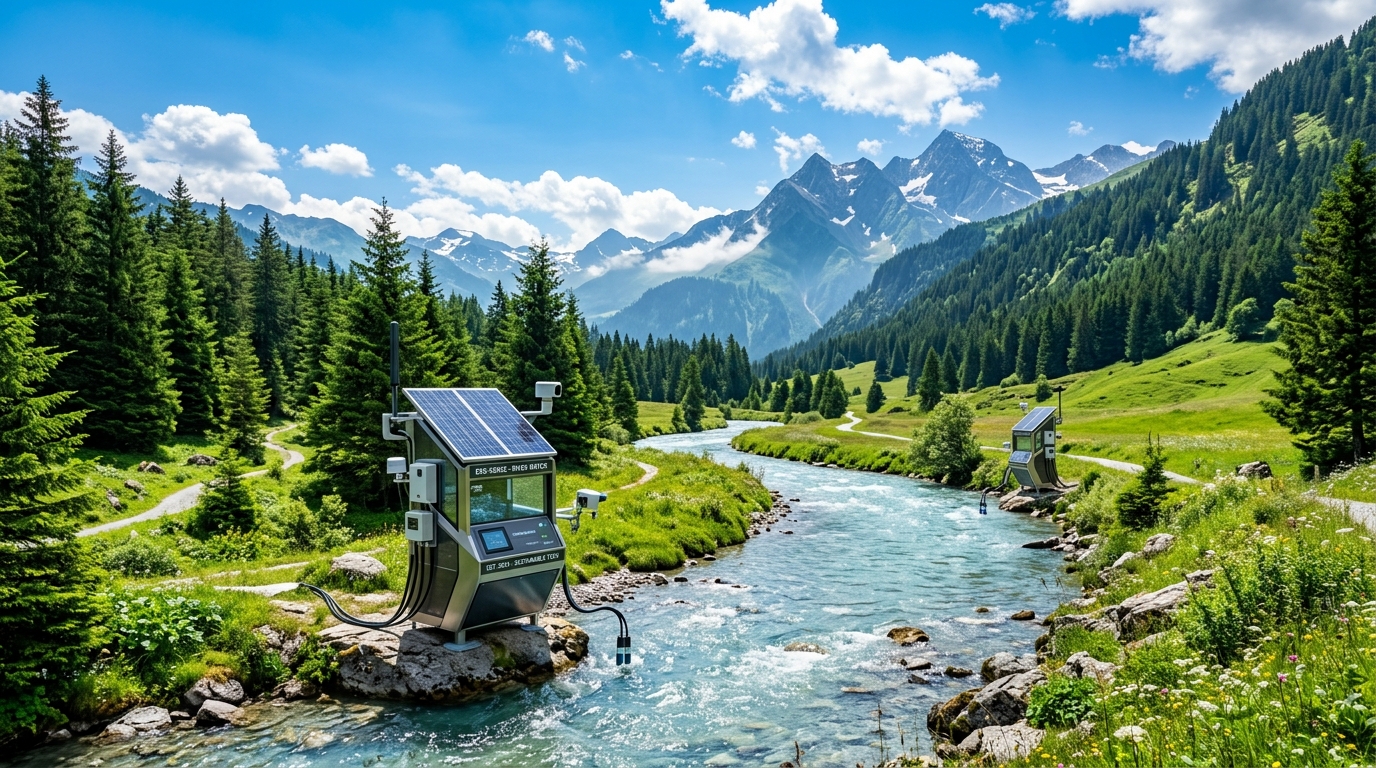 Pristine Mountain River and Solar Sensing Stations
